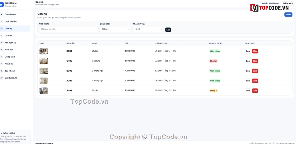 Quản Lý Khu Chung Cư,Website Quản Lý kho,Code Website Quản Lý
